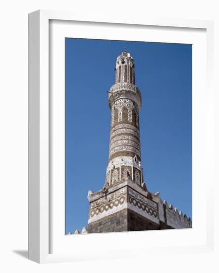 This Finely Decorated Brick Minaret Is a Part of Shibam's Most Impressive Mosque, Yemen-Nigel Pavitt-Framed Photographic Print