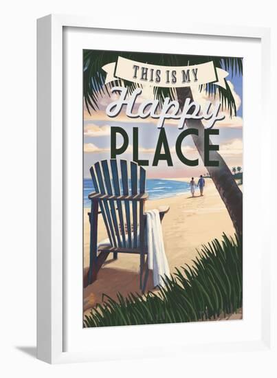 This is My Happy Place - Adirondack Chair and Sunset-Lantern Press-Framed Art Print