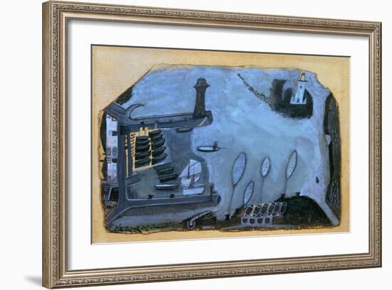 'This Is Sain Fishery That Used to Be': St. Ives Harbour and Godrevy Lighthouse-Alfred Wallis-Framed Giclee Print
