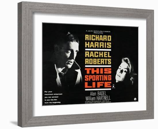 THIS SPORTING LIFE, US lobbycard, from left: Richard Harris, Rachel Roberts, 1963.-null-Framed Art Print