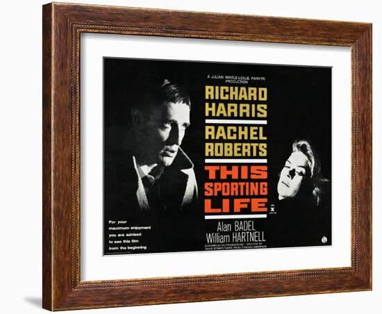 THIS SPORTING LIFE, US lobbycard, from left: Richard Harris, Rachel Roberts, 1963.-null-Framed Art Print