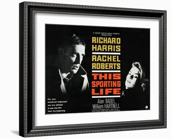 THIS SPORTING LIFE, US lobbycard, from left: Richard Harris, Rachel Roberts, 1963.-null-Framed Art Print