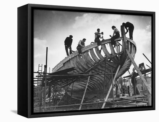 This Wooden Fishing Boat was Built by 60 People in 100 Days, WW2 Topsham Shipyard 1944-null-Framed Premier Image Canvas