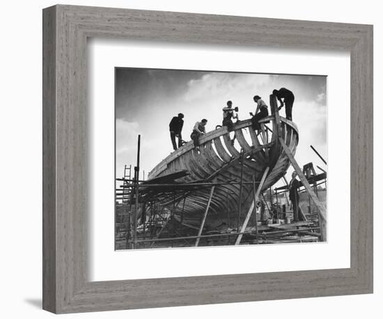 This Wooden Fishing Boat was Built by 60 People in 100 Days, WW2 Topsham Shipyard 1944-null-Framed Photographic Print