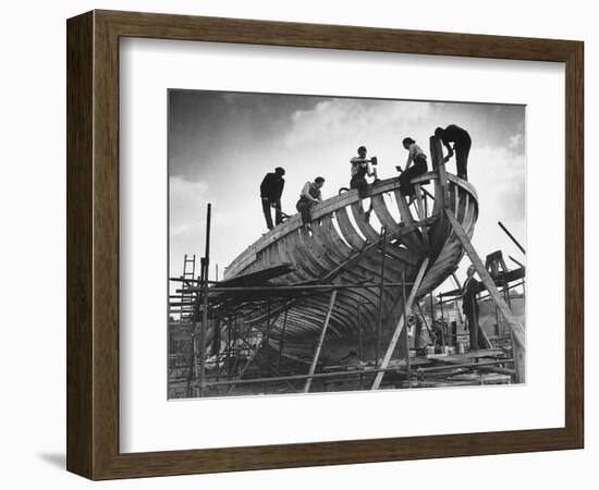 This Wooden Fishing Boat was Built by 60 People in 100 Days, WW2 Topsham Shipyard 1944-null-Framed Photographic Print