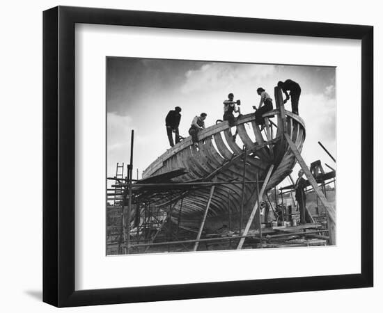 This Wooden Fishing Boat was Built by 60 People in 100 Days, WW2 Topsham Shipyard 1944-null-Framed Photographic Print