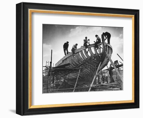 This Wooden Fishing Boat was Built by 60 People in 100 Days, WW2 Topsham Shipyard 1944-null-Framed Photographic Print