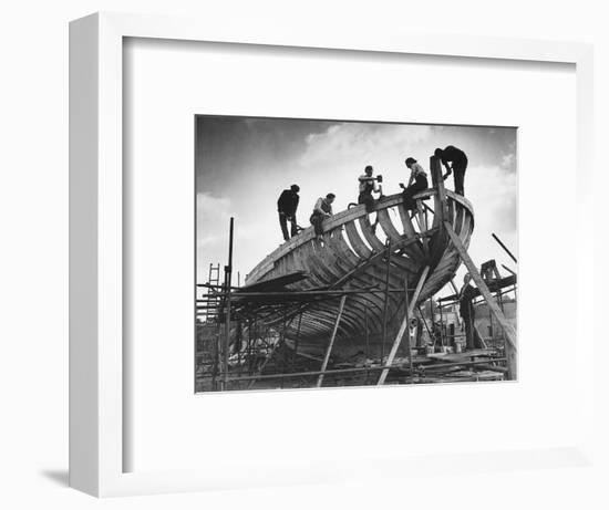 This Wooden Fishing Boat was Built by 60 People in 100 Days, WW2 Topsham Shipyard 1944-null-Framed Photographic Print