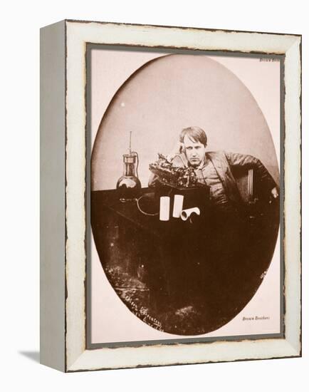 Thomas A. Edison Sitting by His Improved Machine, 1889-null-Framed Premier Image Canvas