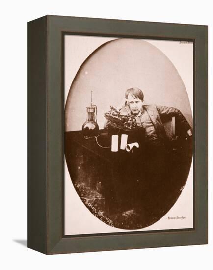 Thomas A. Edison Sitting by His Improved Machine, 1889-null-Framed Premier Image Canvas