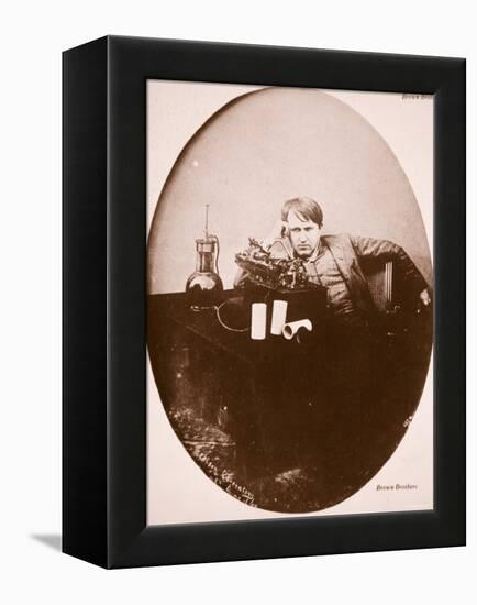 Thomas A. Edison Sitting by His Improved Machine, 1889-null-Framed Premier Image Canvas