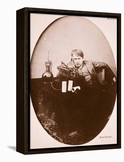 Thomas A. Edison Sitting by His Improved Machine, 1889-null-Framed Premier Image Canvas