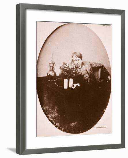 Thomas A. Edison Sitting by His Improved Machine, 1889-null-Framed Photographic Print