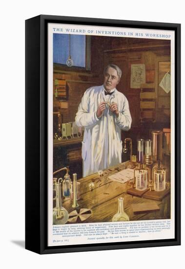 Thomas Alva Edison American Inventor in His Workshop at West Orange New Jersey-John Cameron-Framed Stretched Canvas