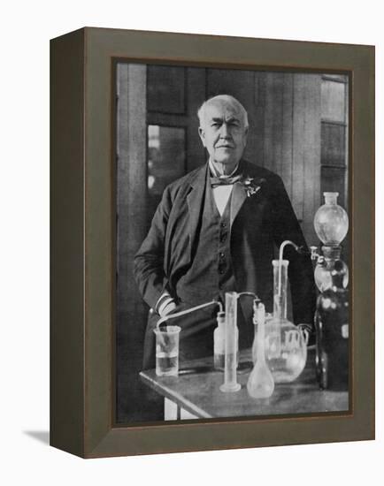 Thomas Alva Edison American Inventor on His 77th Birthday in His West Orange Laboratory-null-Framed Premier Image Canvas