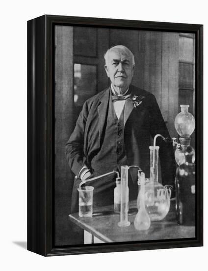 Thomas Alva Edison American Inventor on His 77th Birthday in His West Orange Laboratory-null-Framed Premier Image Canvas