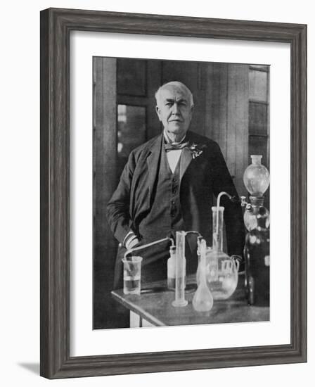 Thomas Alva Edison American Inventor on His 77th Birthday in His West Orange Laboratory-null-Framed Photographic Print