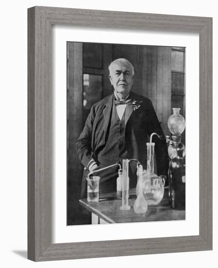Thomas Alva Edison American Inventor on His 77th Birthday in His West Orange Laboratory-null-Framed Photographic Print