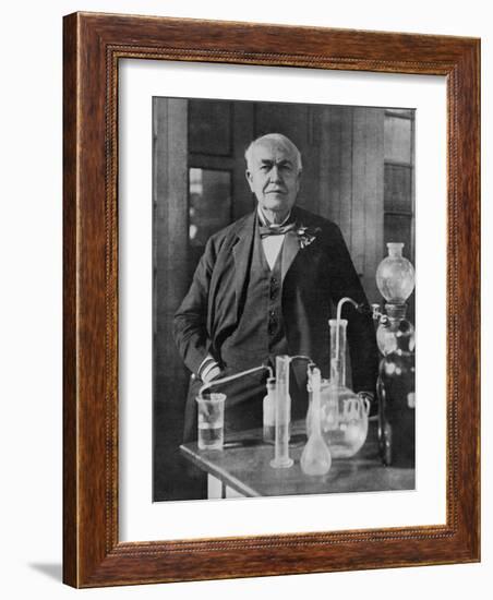 Thomas Alva Edison American Inventor on His 77th Birthday in His West Orange Laboratory-null-Framed Photographic Print