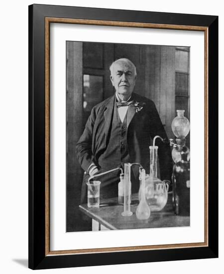 Thomas Alva Edison American Inventor on His 77th Birthday in His West Orange Laboratory-null-Framed Photographic Print