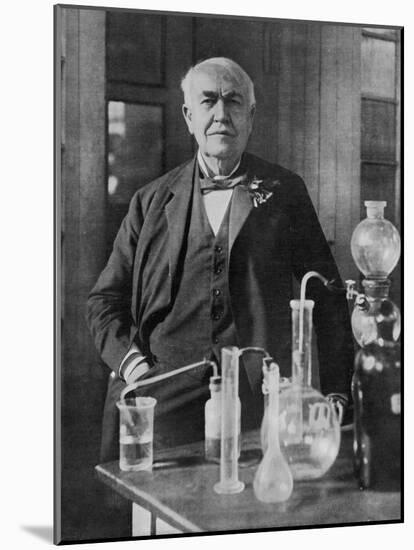 Thomas Alva Edison American Inventor on His 77th Birthday in His West Orange Laboratory-null-Mounted Photographic Print
