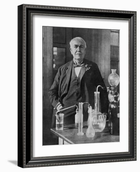 Thomas Alva Edison American Inventor on His 77th Birthday in His West Orange Laboratory-null-Framed Photographic Print