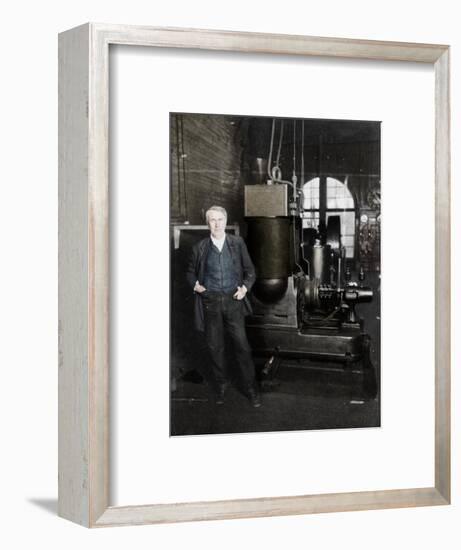 Thomas Alva Edison, American inventor, with his first dynamo for producing electric light, 1880s-Unknown-Framed Giclee Print