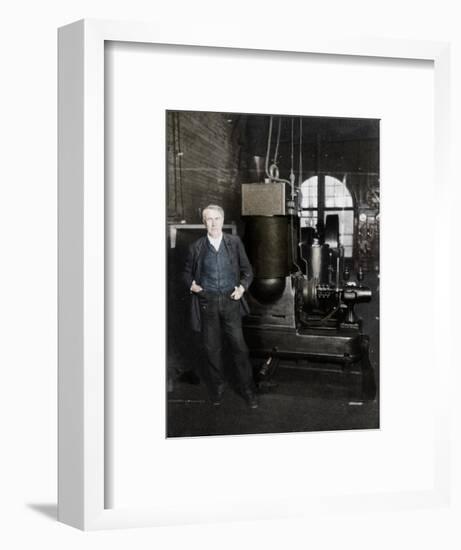 Thomas Alva Edison, American inventor, with his first dynamo for producing electric light, 1880s-Unknown-Framed Giclee Print