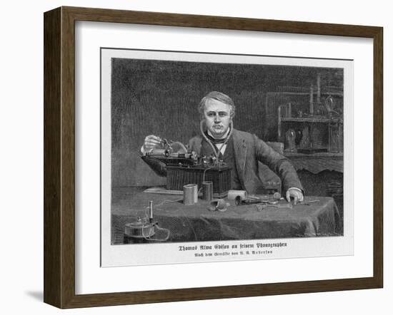 Thomas Alva Edison American Inventor with His Phonograph-null-Framed Art Print