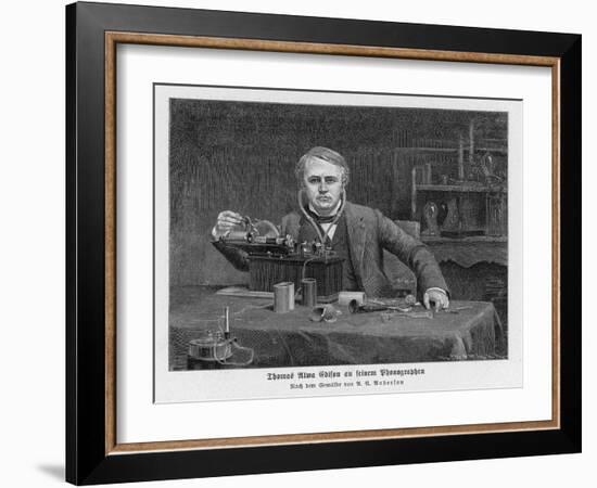 Thomas Alva Edison American Inventor with His Phonograph-null-Framed Art Print