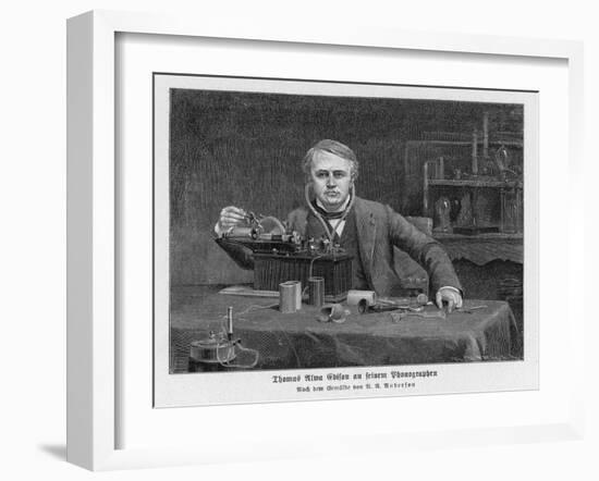 Thomas Alva Edison American Inventor with His Phonograph-null-Framed Art Print