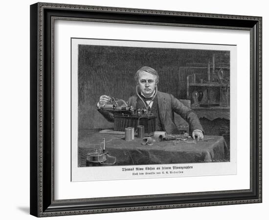 Thomas Alva Edison American Inventor with His Phonograph-null-Framed Art Print