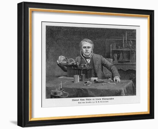 Thomas Alva Edison American Inventor with His Phonograph-null-Framed Art Print