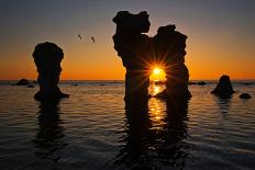 Raukarfelsen Rocks on the Island Farš Near Gotland, Sweden, Silhouette, Sundown-Thomas Ebelt-Photographic Print