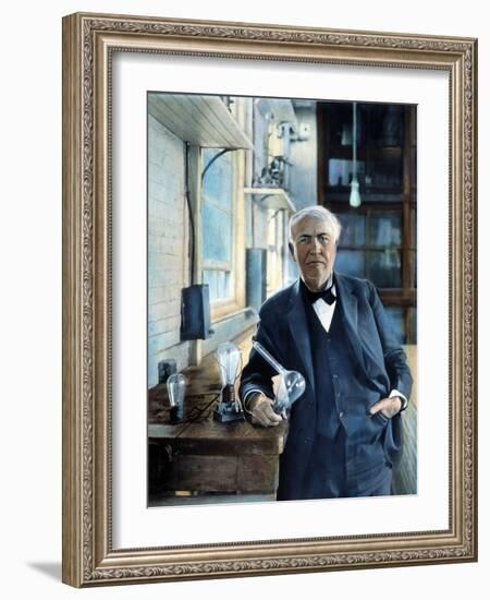 Thomas Edison (1847-1931). Photographed With His 'Edison Effect' Lamps in 1915-null-Framed Photographic Print