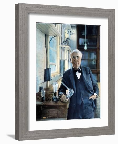 Thomas Edison (1847-1931). Photographed With His 'Edison Effect' Lamps in 1915-null-Framed Photographic Print