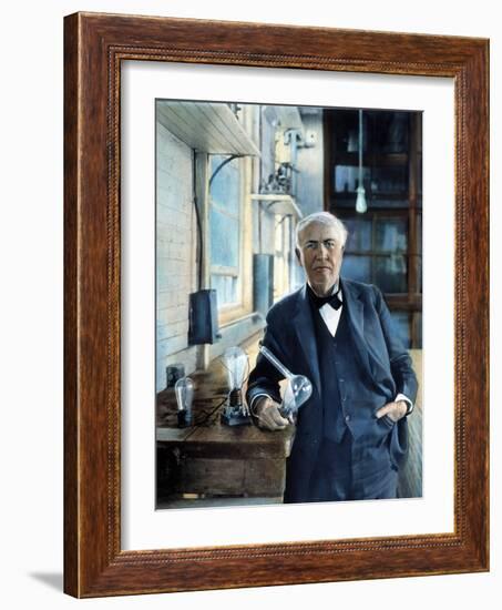 Thomas Edison (1847-1931). Photographed With His 'Edison Effect' Lamps in 1915-null-Framed Photographic Print