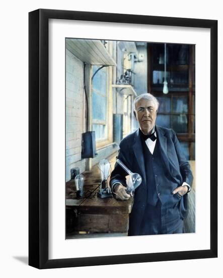 Thomas Edison (1847-1931). Photographed With His 'Edison Effect' Lamps in 1915-null-Framed Photographic Print