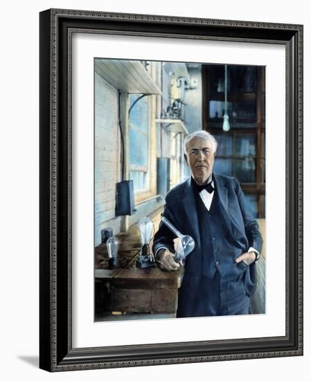 Thomas Edison (1847-1931). Photographed With His 'Edison Effect' Lamps in 1915-null-Framed Photographic Print