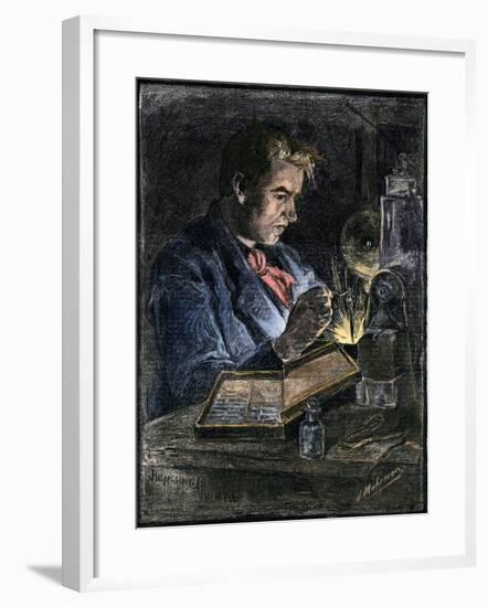 Thomas Edison in His Workshop, 1870s-null-Framed Giclee Print