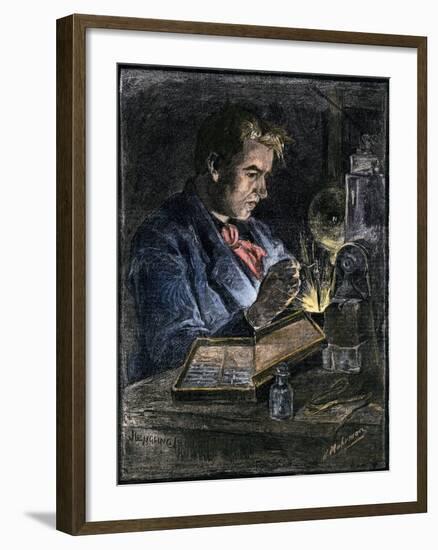 Thomas Edison in His Workshop, 1870s-null-Framed Giclee Print