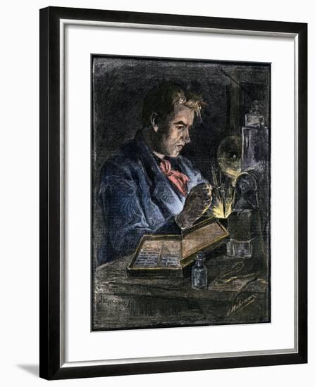 Thomas Edison in His Workshop, 1870s-null-Framed Giclee Print