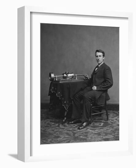 Thomas Edison with His Second Phonograph, Circa 1878-Stocktrek Images-Framed Photographic Print