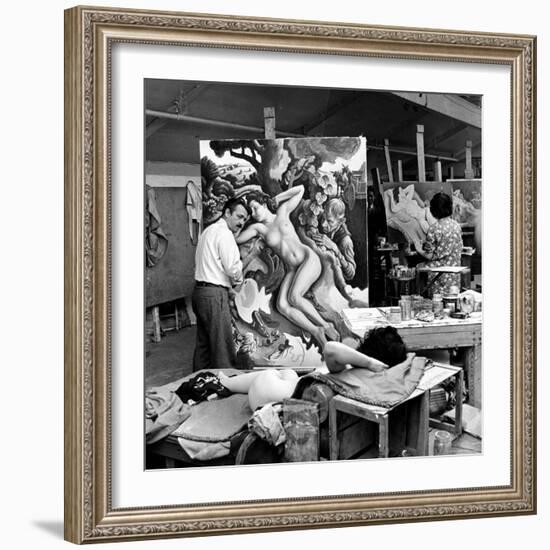 Thomas Hart Benton Working on His Painting "Rape of Persephone" in His Studio Using Live Nude Model-Alfred Eisenstaedt-Framed Photographic Print