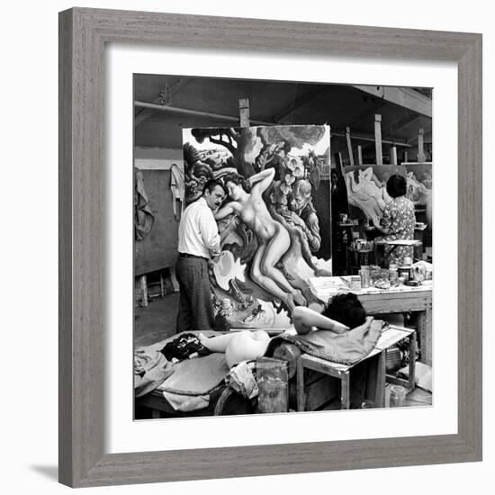 Thomas Hart Benton Working on His Painting "Rape of Persephone" in His Studio Using Live Nude Model-Alfred Eisenstaedt-Framed Photographic Print