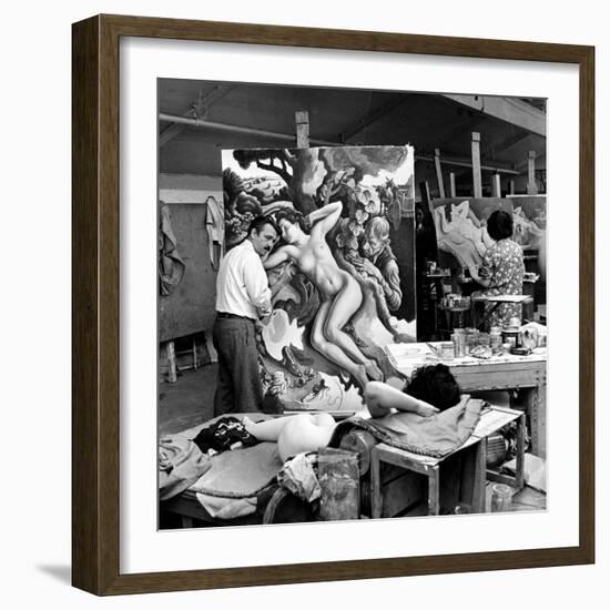 Thomas Hart Benton Working on His Painting "Rape of Persephone" in His Studio Using Live Nude Model-Alfred Eisenstaedt-Framed Photographic Print