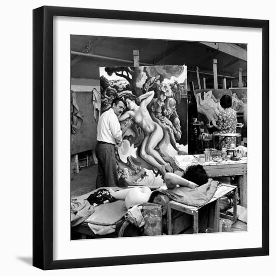 Thomas Hart Benton Working on His Painting "Rape of Persephone" in His Studio Using Live Nude Model-Alfred Eisenstaedt-Framed Photographic Print