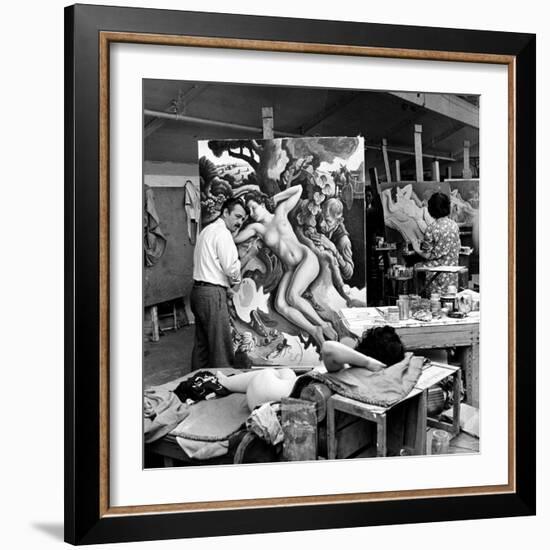 Thomas Hart Benton Working on His Painting "Rape of Persephone" in His Studio Using Live Nude Model-Alfred Eisenstaedt-Framed Photographic Print