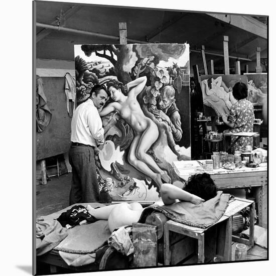 Thomas Hart Benton Working on His Painting "Rape of Persephone" in His Studio Using Live Nude Model-Alfred Eisenstaedt-Mounted Photographic Print