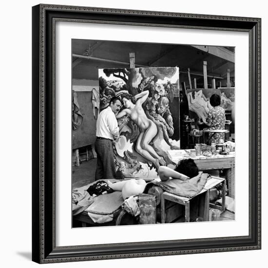 Thomas Hart Benton Working on His Painting "Rape of Persephone" in His Studio Using Live Nude Model-Alfred Eisenstaedt-Framed Photographic Print